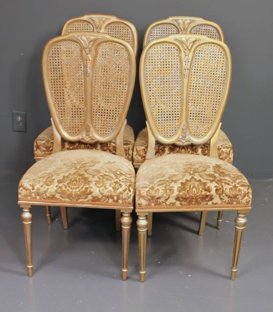 Set of Four "Shabby Chic" Side Chairs in Louis XIV Style