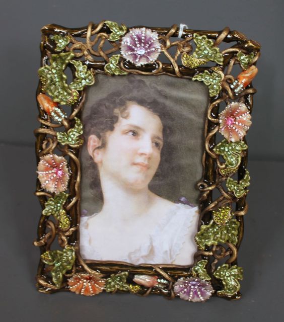 Jay Strongwater Limited Edition Frame with Enamel, Crystal in Morning Glory Border