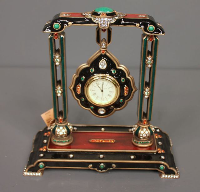 Jay Strongwater Limited Edition Enamel and Crystal Hanging Pendant Shelf Clock