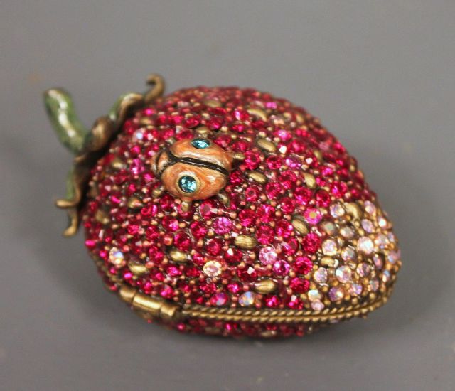 Jay Strongwater Enamel Strawberry with Austrian Crystals and Ladybug on Top