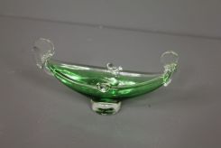 Green Glass Dish in Shape of Boat