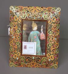 Jay Strongwater Limited Edition Rectangular Enamel and Crystal Frame with Scroll Border