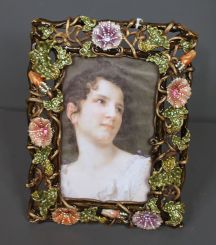 Jay Strongwater Limited Edition Frame with Enamel, Crystal in Morning Glory Border