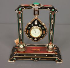 Jay Strongwater Limited Edition Enamel and Crystal Hanging Pendant Shelf Clock