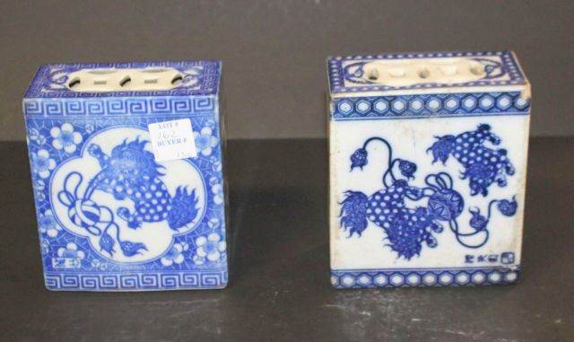 Pair Porcelain Foo Dog Opium Bricks