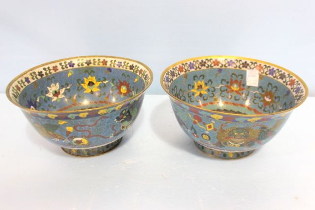 Pair Chinese Cloisonne Wedding Bowls