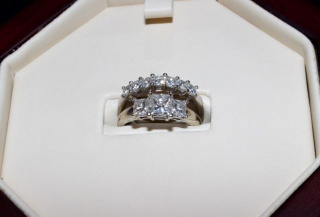 Ladies 14K White Gold Engagement Ring and Ladies White Gold Diamond Band