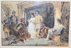 Watercolor of Court Scene by Charles Ledere