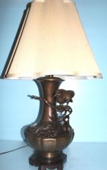 Fine Meiji Period Japanese Bronze Lamp with Ornate Tree and Bird Design
