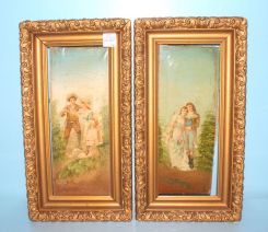 Pair Victorian Oil on Canvas Paintings of Couples