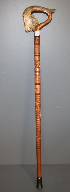 Hand Carved Goat Head Cane