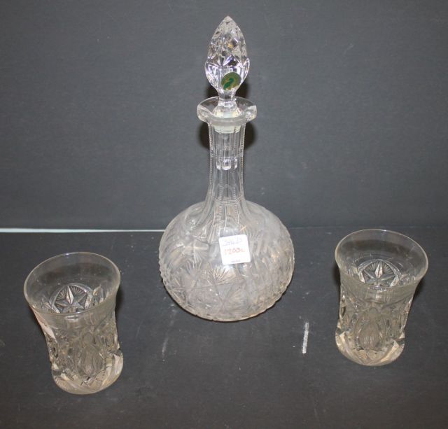 Waterford Decanter and Two Cut Glass Tumblers.