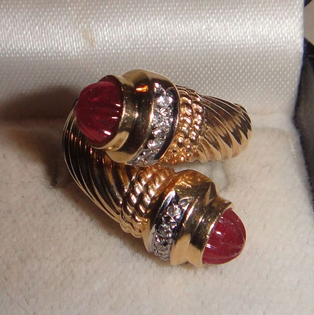 One stamped 14KT yellow gold lady's cast tourmaline and diamond ring