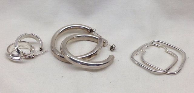 Three Pair Sterling Silver Lady Hoop Earrings