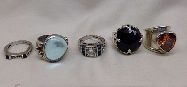 Five Stamped Sterling Silver Lady's Simulated Gemstone