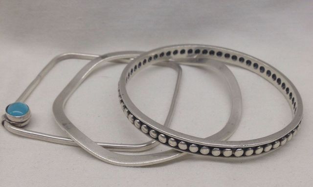 Three Sterling Silver Lady's Solid Bangle Bracelets
