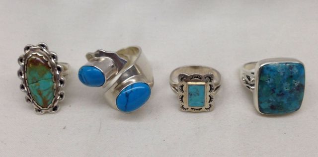 Four Sterling Silver Lady's Turquoise Rings