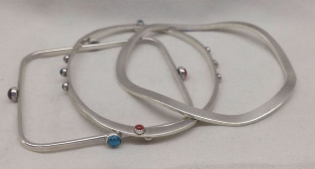 Three Sterling Silver Lady's Solid Bangle Bracelets