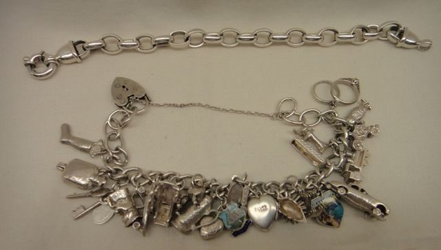 Two Sterling Lady's Charm and Link Bracelets