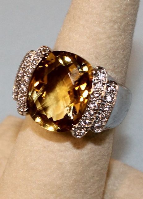 Sterling Silver Ring with Yellow Gold Gem Marked 925