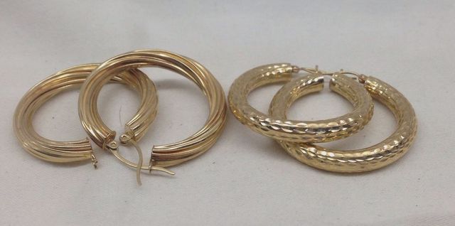 Two Pairs of Ladies 14K Gold Hoop Earrings