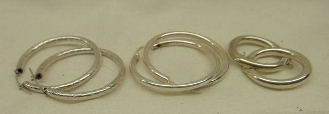 Three Pairs of Lady's Sterling Silver Hoop Earrings
