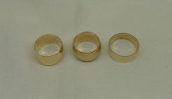 Three stamped 14KT yellow gold lady's band with a bright polish finish. Total Weight of Bands 12.80 dwt