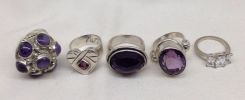 Five sterling Silver lady's amethyst rings. Total Weight of Rings 22.70 dwt