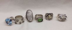 Six sterling Silver lady's gemstone (simulated and natural) rings. Total Weight of Rings 49.00 dwt; 2.45 ozt