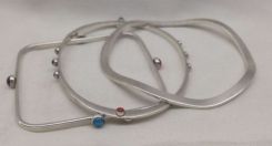 Three Sterling Silver Lady's Solid Bangle Bracelets