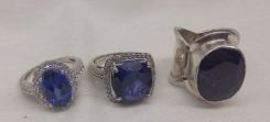 Three sterling Silver lady's sapphire (synthetic and natural) ring. Total Weight of Rings 13.20 dwt