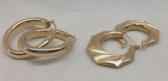 Two Pairs of Ladies Gold Hoop Earrings; 6.7 dwt; 10.5 g
