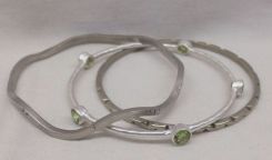 Three Sterling Silver Lady's Solid Bangle Bracelets