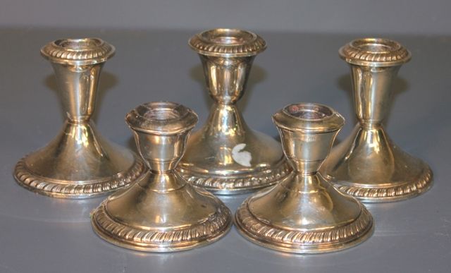 Five Sterling Candlesticks