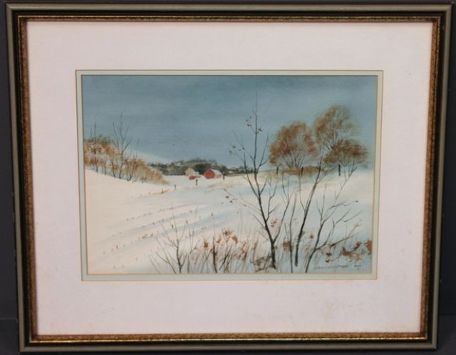 "Winter Fields of White" watercolor by Glenn Schlosser