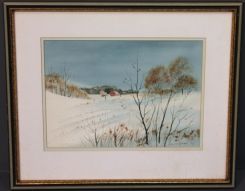 "Winter Fields of White" watercolor by Glenn Schlosser