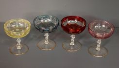 Set of Four Color Cut Glass Champagne Glasses