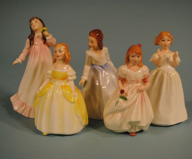 5 Royal Doulton Pretty Ladies: "Penny", "Flowergirl", "Andrea", "Catherine", "Flowers for Mother"