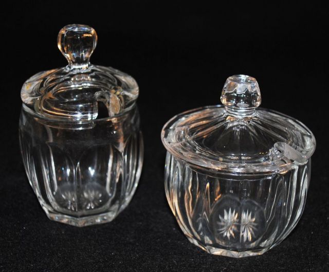 Heisey Crystal "Narrow Flute" Mustard Jar and "Priscilla" Mustard Jar