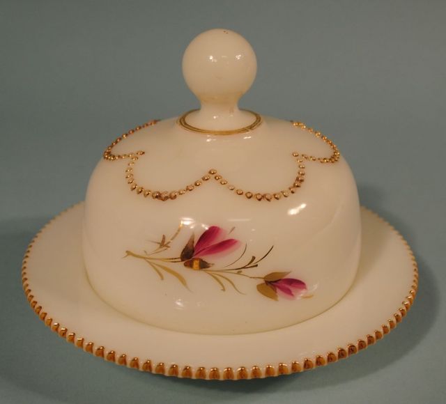 Early Heisey Opal "Beaded Swag" Butter Dish