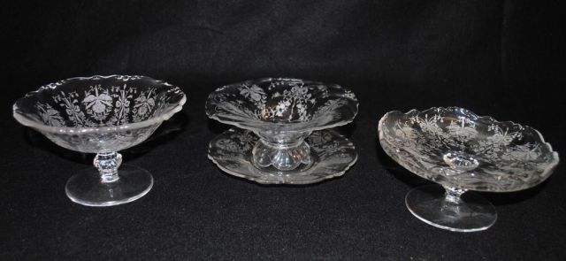 Heisey Crystal "Orchid" Ftd Jelly w/ liner & 2 Comports