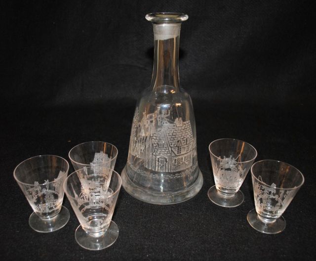 6 Piece Heisey Crystal "Tally Ho" Liquor Set