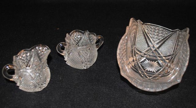 Heisey Crystal "Fandango" Creamer & Sugar, Basket