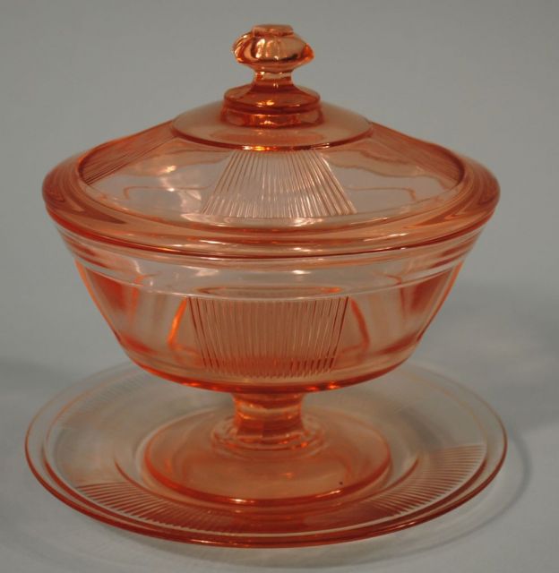 Heisey Flamingo "Pleat and Panel" Covered Comport and Plate