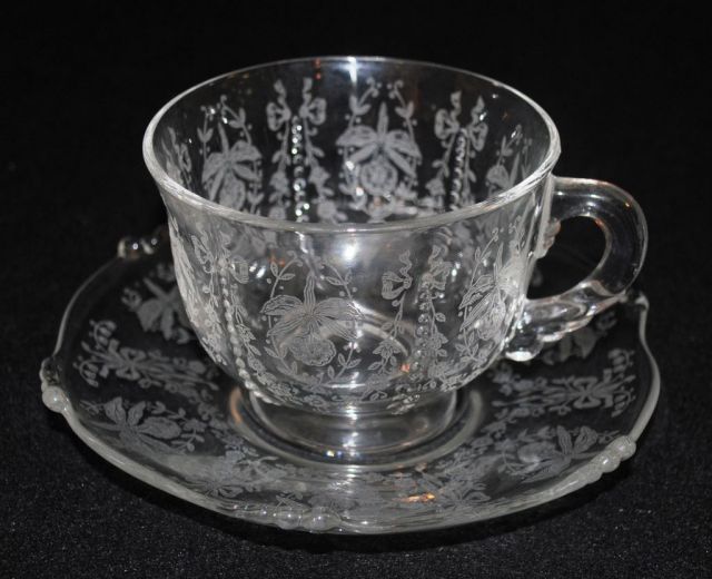 Heisey Crystal "Orchid" Cup & Saucer, Waverly