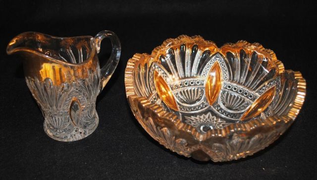 Heisey Crystal "Plumes/Prince of Wales" Bowl and Creamer