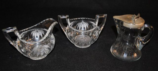Heisey Crystal "Phyllis" Creamer & Sugar and Sanitary Syrup