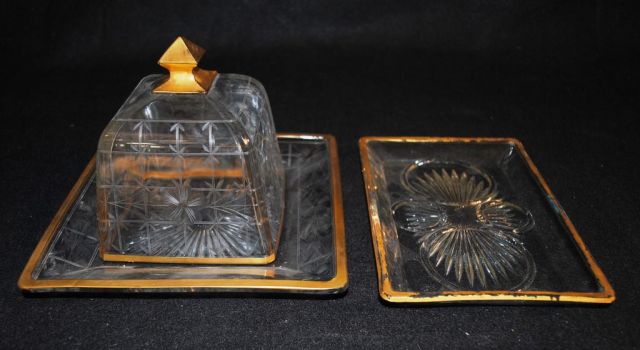 Heisey Crystal "Revere" Toast Cover & Plate, Condiment Tray