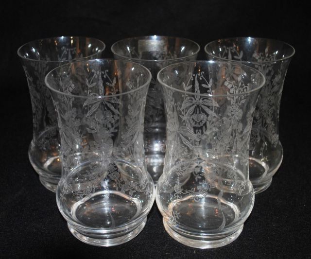 5 Heisey Crystal "Orchid" Curved Iced Tea Tumblers