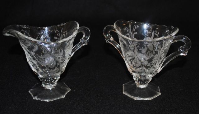 Heisey Crystal "Orchid" Creamer and Sugar